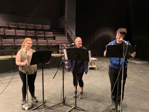  Students: Madison Cope, Alexandra Ashworth and Jacob Currence perform one of the scenes for recording.